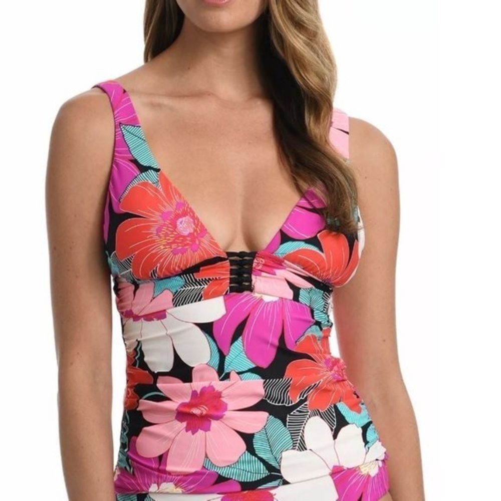 La Blanca Over the Shoulder Front Knot Tankini Swimsuit Top
